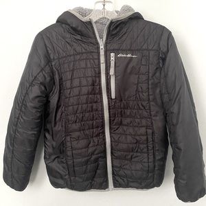 Kid’s medium black Eddie Bauer reversible puffy Sherpa jacket